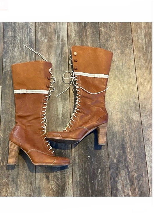 Timberland Shoes - TIMBERLAND • Genuine Leather Tan Brown Lace-Up Leather Mid-Calf Heeled Boots